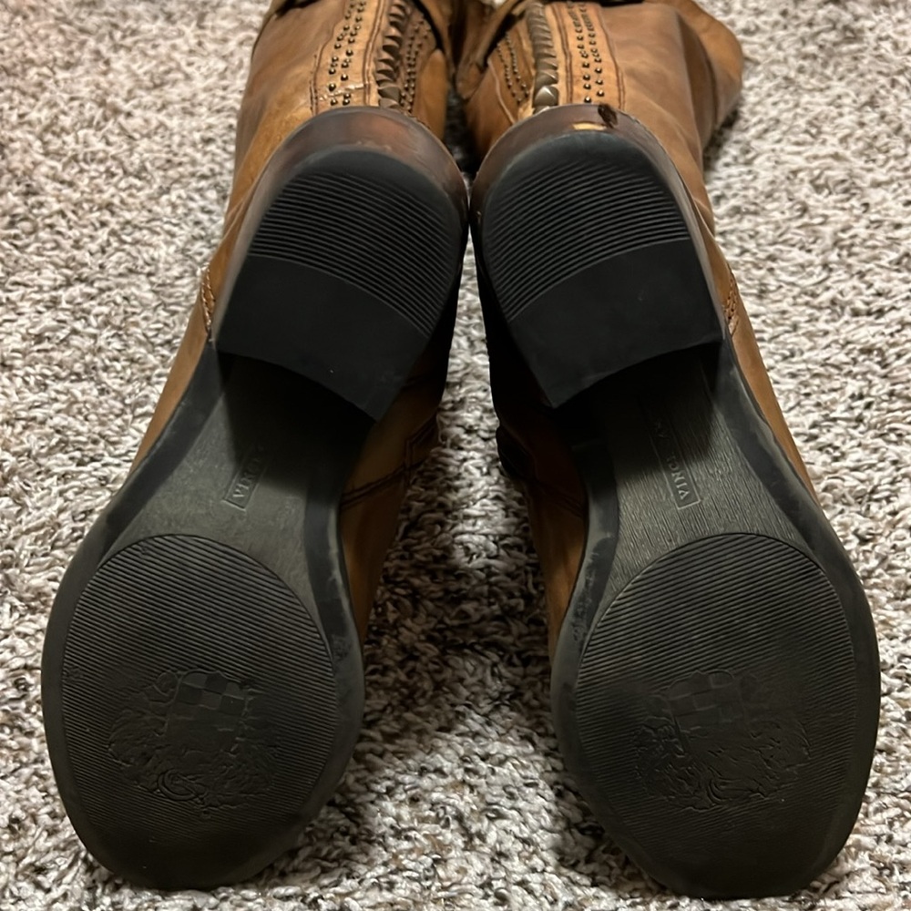 VINCE CAMUTO Knee High Distressed Leather Studded Boots - Picture 9 of 16